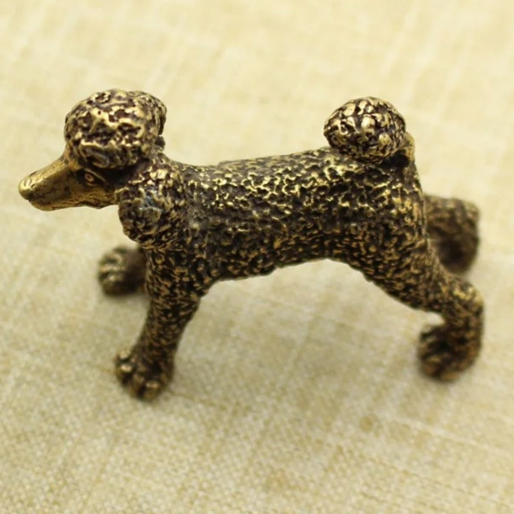 Solid copper vintage dog figurine, hand-carved bronze trinket, collectible decor.