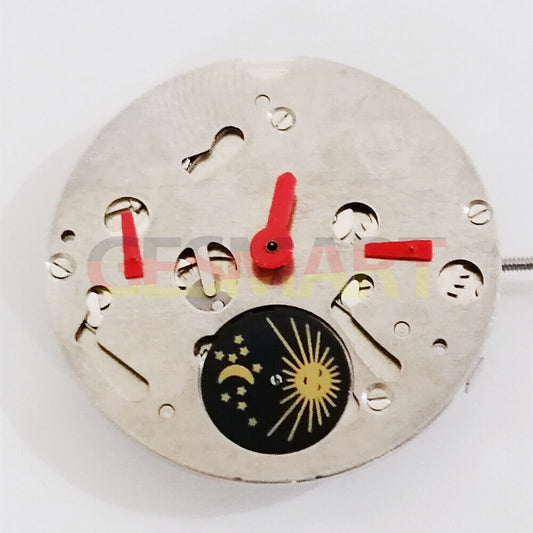 Multifunctional moon phase watch with small seconds at 3, 6, and 9, China-made precision.