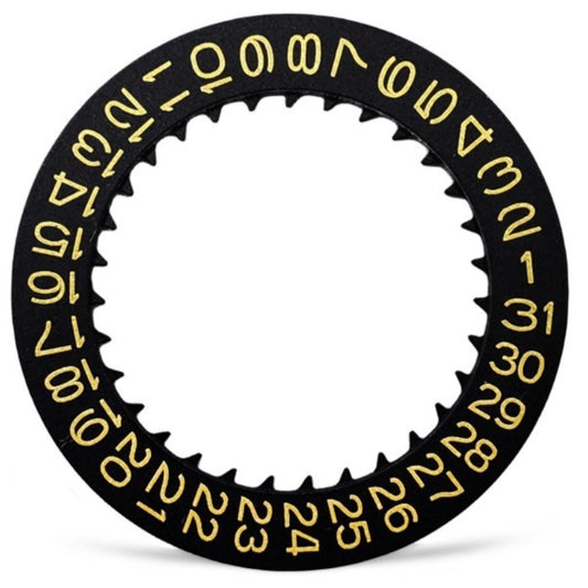 Golden font black date disk wheel for NH35 NH36 watch movement, compatible replacement part.
