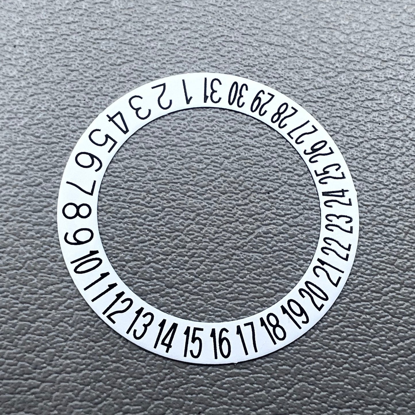 Black date wheel overlay with bold font on white background for NH35 NH36 watch movement, date at 6 o'clock, branded.