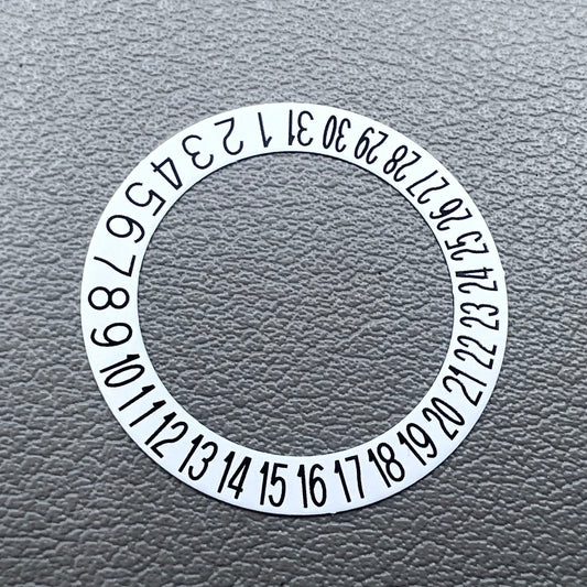 Black date wheel overlay with bold font on white background for NH35 NH36 watch movement, date at 6 o'clock, branded.