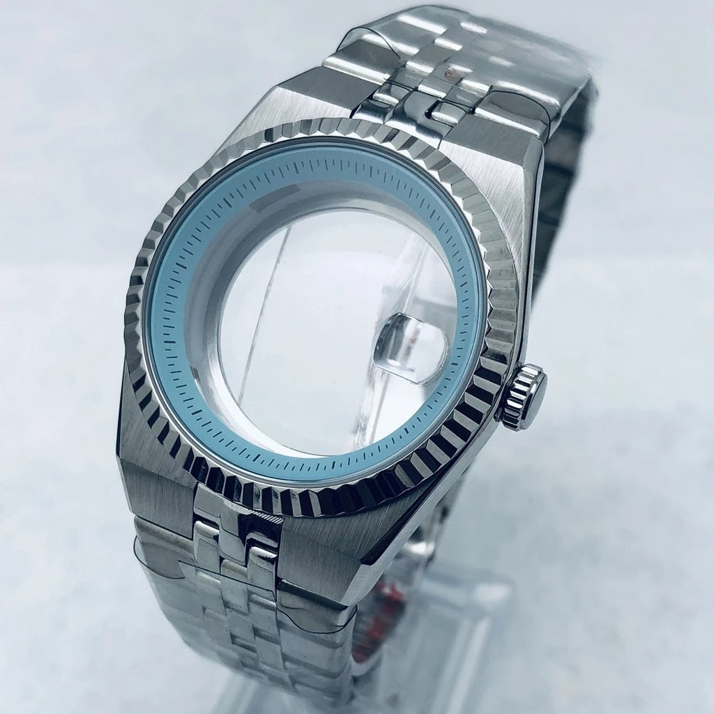 Gold 40mm Land-Dwellwe 904L Watch Case+Strap Sapphire Glass For NH34 NH35 NH36