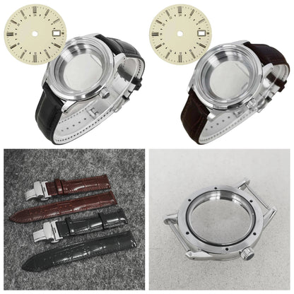 39mm Steel Watch Case Strap Dial for NH35 NH36 4R 7S PU Leather Strap 31mm Dial