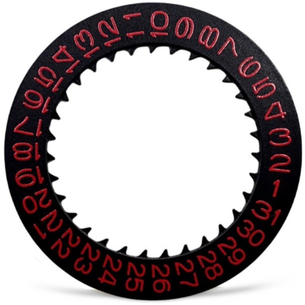 Red font black date disk wheel for NH35 NH36 watch movement, date positioned at 3 o'clock.