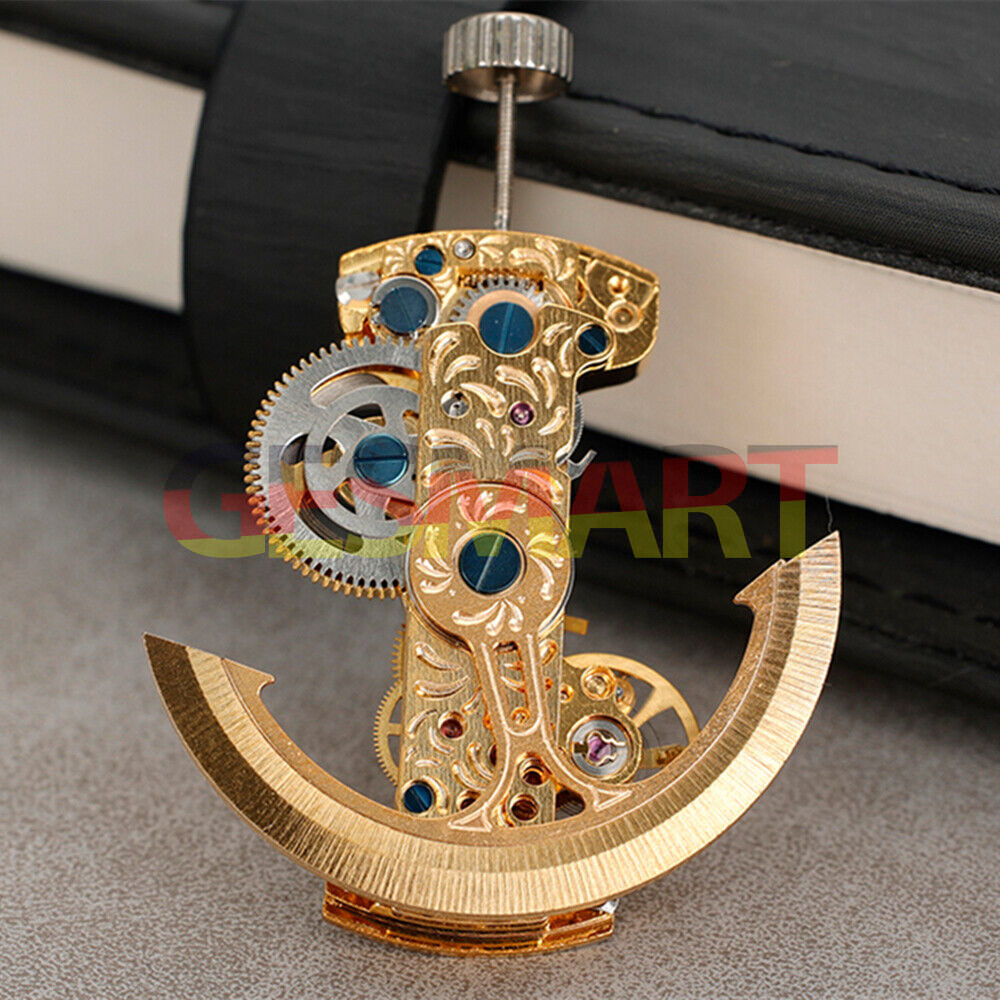 Golden rectangle bare balance wheel automatic watch movement LG0806B by Asian, precise mechanical design for watch enthusiasts