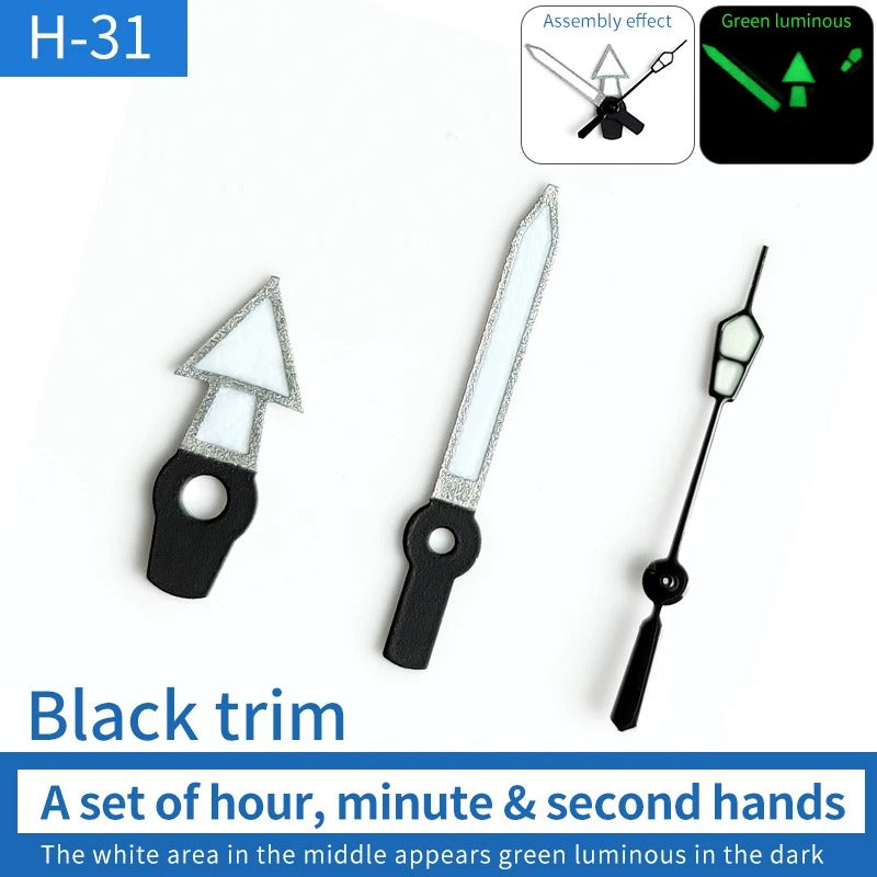 Black+Silver Trim Vintage Green Lume Watch Hands Fit For Skx007/009 NH35 7009 6309