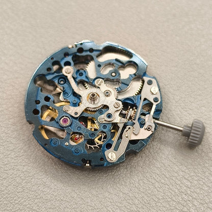 Japan Miyota 8N24 Blue+Silver Hollow Automatic Mechanical Movement