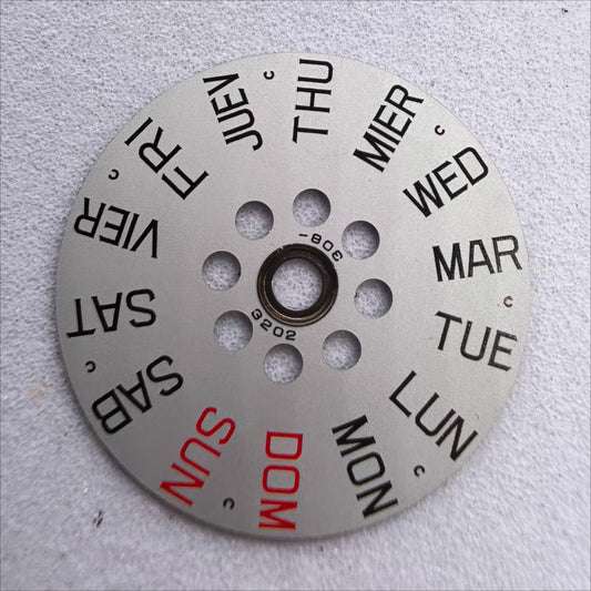 Set of 3 white English week disk wheels for Miyota 8200 and 8215 movements at 3 o'clock position.