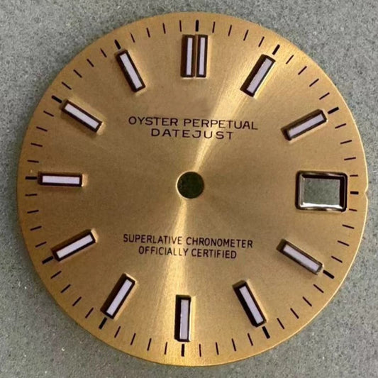 Golden trim Datejust watch dial with green lume, compatible with NH35 movement ? elegant watch accessory.