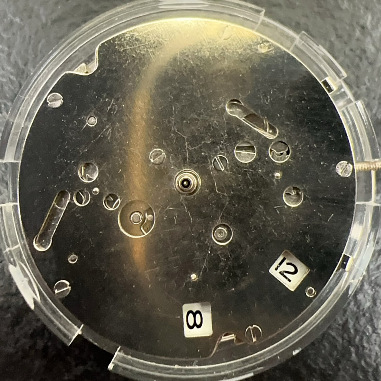 Dandong Silver mechanical watch movement with small seconds at 3, 6, 9 o'clock, Chinese 8205 2813 model.