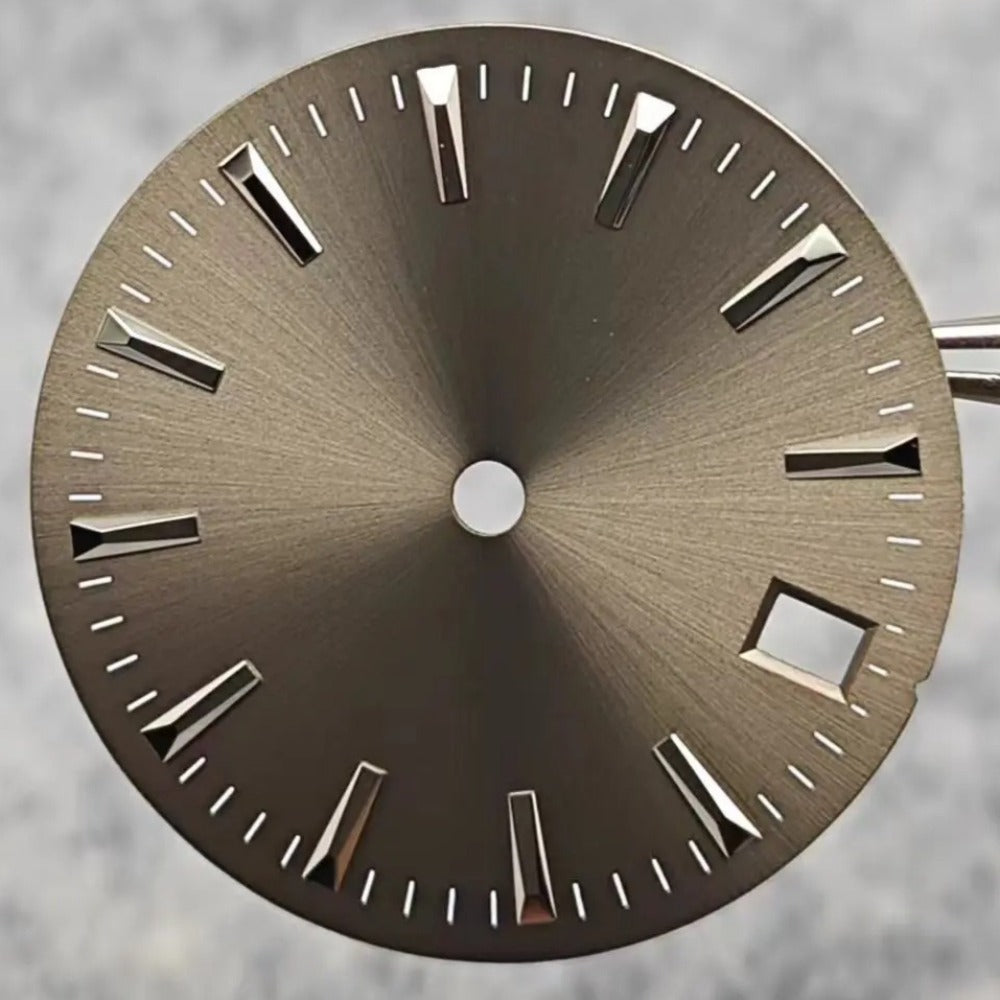 28.5mm Brown Watch Dial Modified with Calendar Window Stripes for NH35/364R/7S