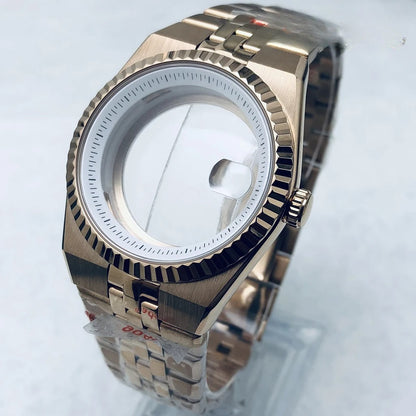 Rose Gold 40mm Land-Dwellwe 904L Watch Case+Strap Sapphire Glass Fit NH35 NH36
