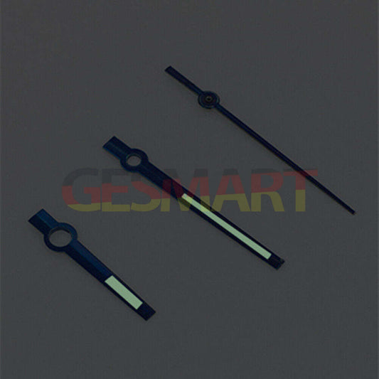 Blue trim luminous watch hands with green glow, compatible with Asian 8215/2813/8205 movements.
