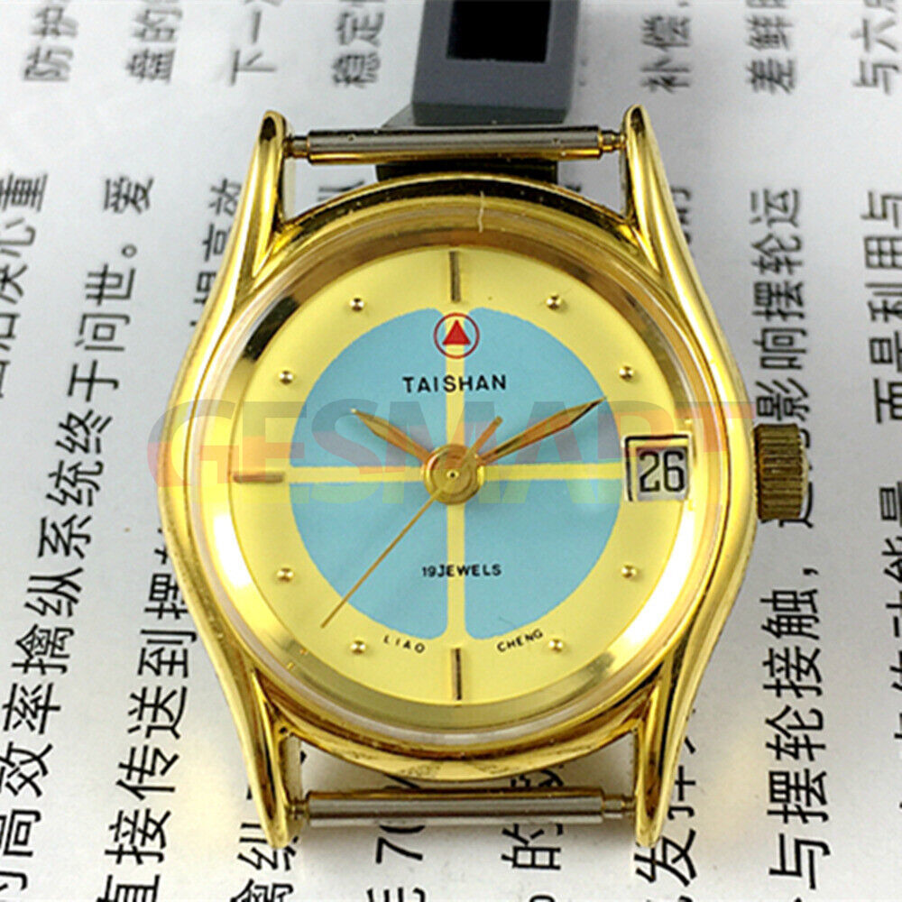 Elegant 26mm TAISHAN lady watch with golden case, manual mechanical movement, 19 jewels, and single calendar display.