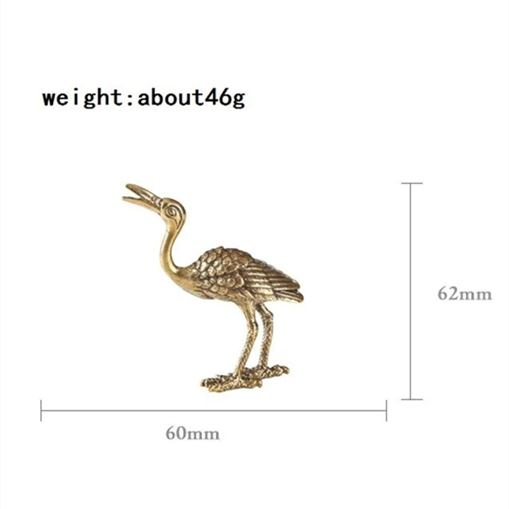 Vintage solid copper crane figurine, hand-carved bronze trinket, perfect for decor.