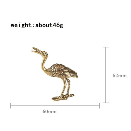 Vintage solid copper crane figurine, hand-carved bronze trinket, perfect for decor.