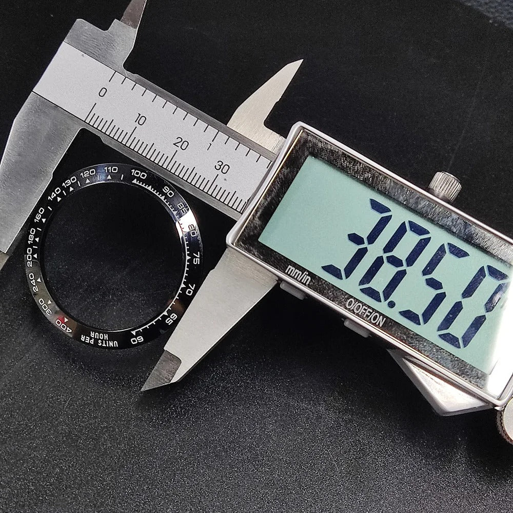 Ceramic bezel insert 38.5mm with 30.5mm inner diameter for watch upgrade, high-quality accessory.