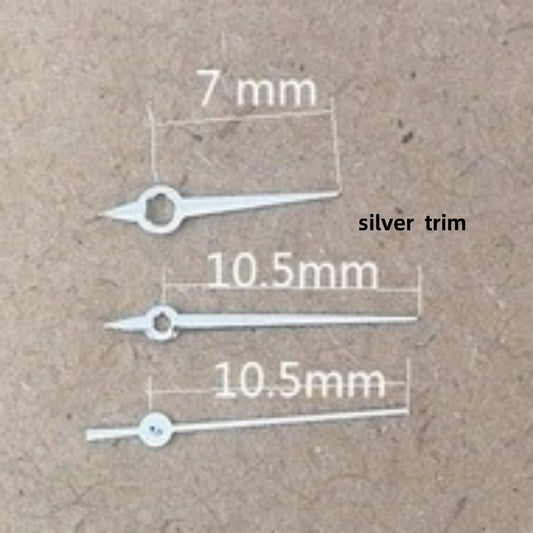 10,5 mm silberner spitzer Uhrzeigersatz für das Quarzwerk Ronda 515