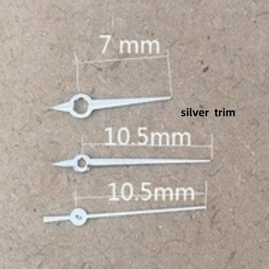 10,5 mm silberner spitzer Uhrzeigersatz für das Quarzwerk Ronda 515
