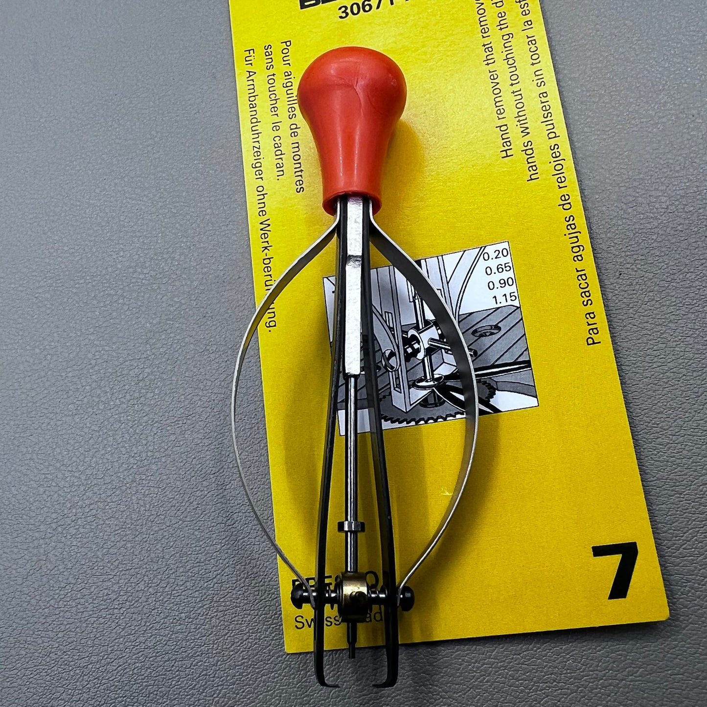 Swiss Bergeon Presto tool removing watch hands on curved dials, model 30671-7 for precise accessory use