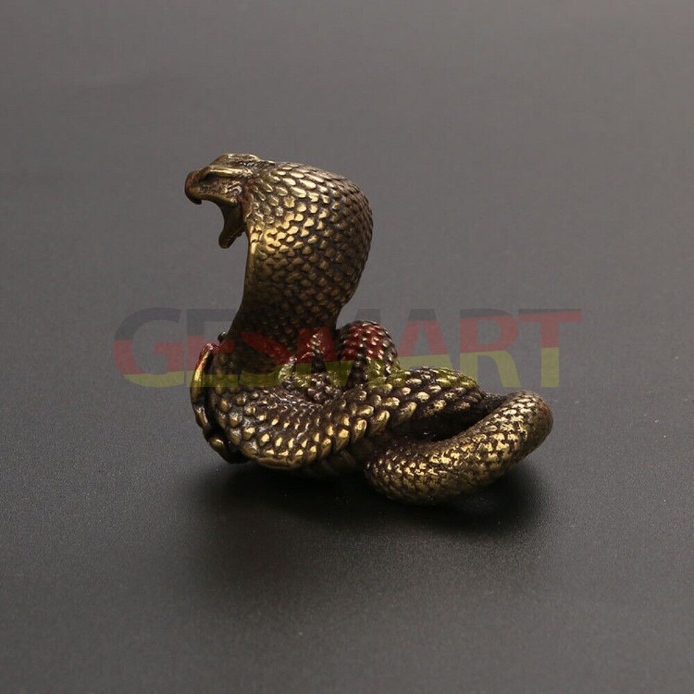 Solid copper cobra trinket, vintage hand-carved snake sculpture with intricate details