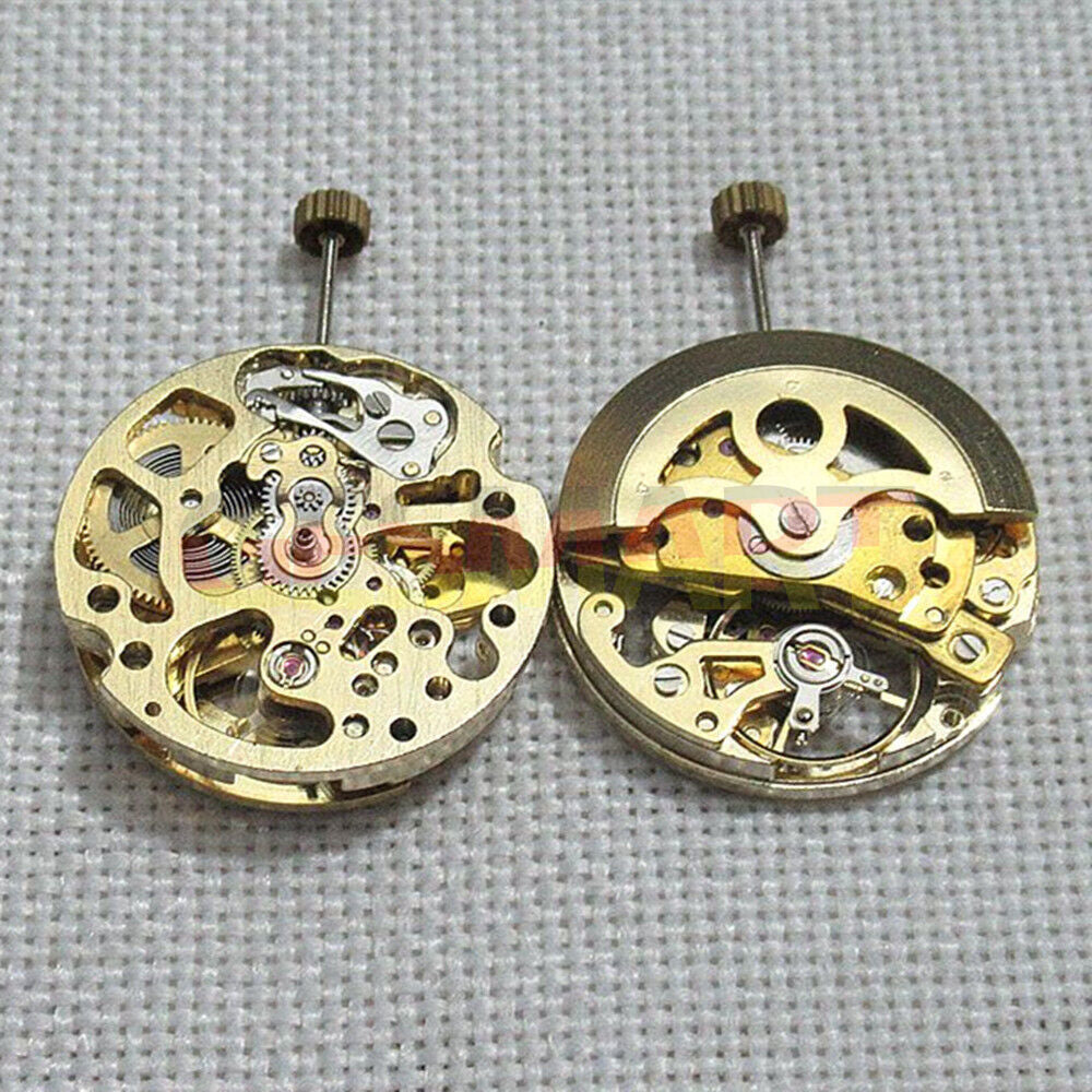 Hollow golden 26.5mm DANDONG 7120 watch movement showcasing automatic mechanical precision for timekeeping.