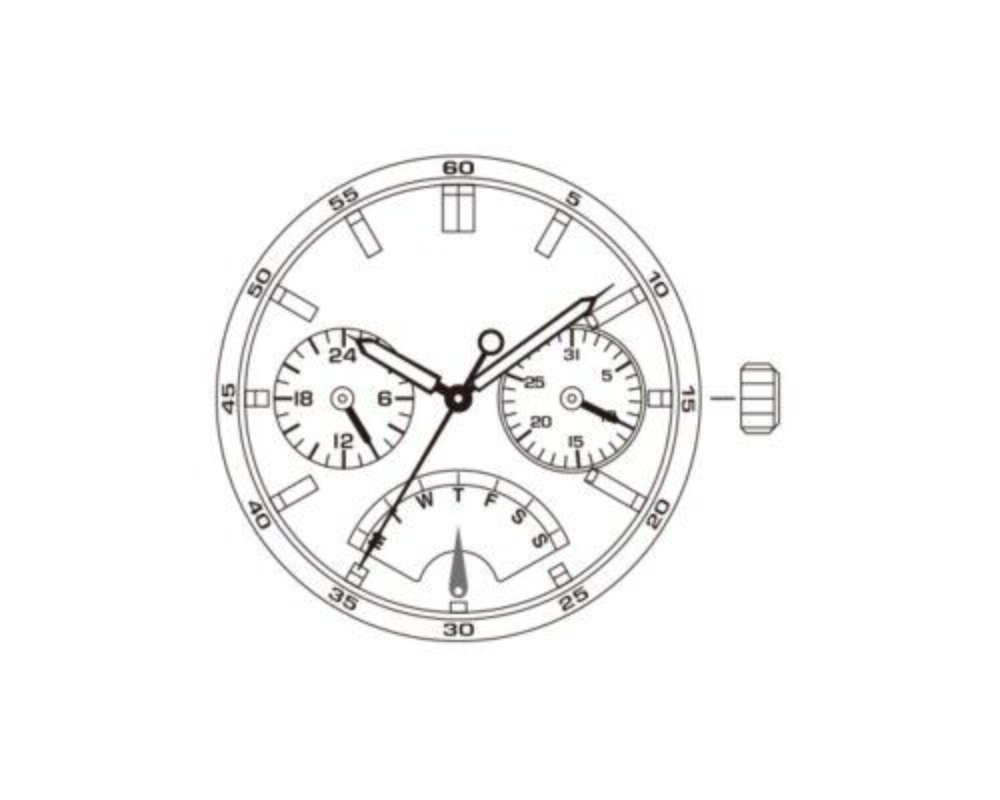 Miyota JR20 quartz watch movement for accurate timekeeping and durable watch repairs.