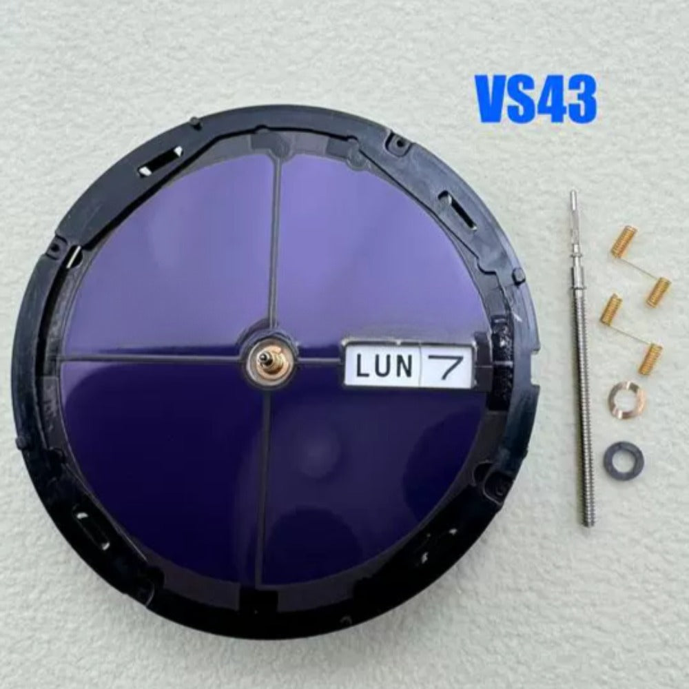 Original Japan Made VS43A solar-powered quartz movement watch part for precise timekeeping.