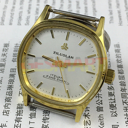 17 Jewels Chinese manual mechanical watch with silver dial and golden nails, shock-resistant for lasting durability.