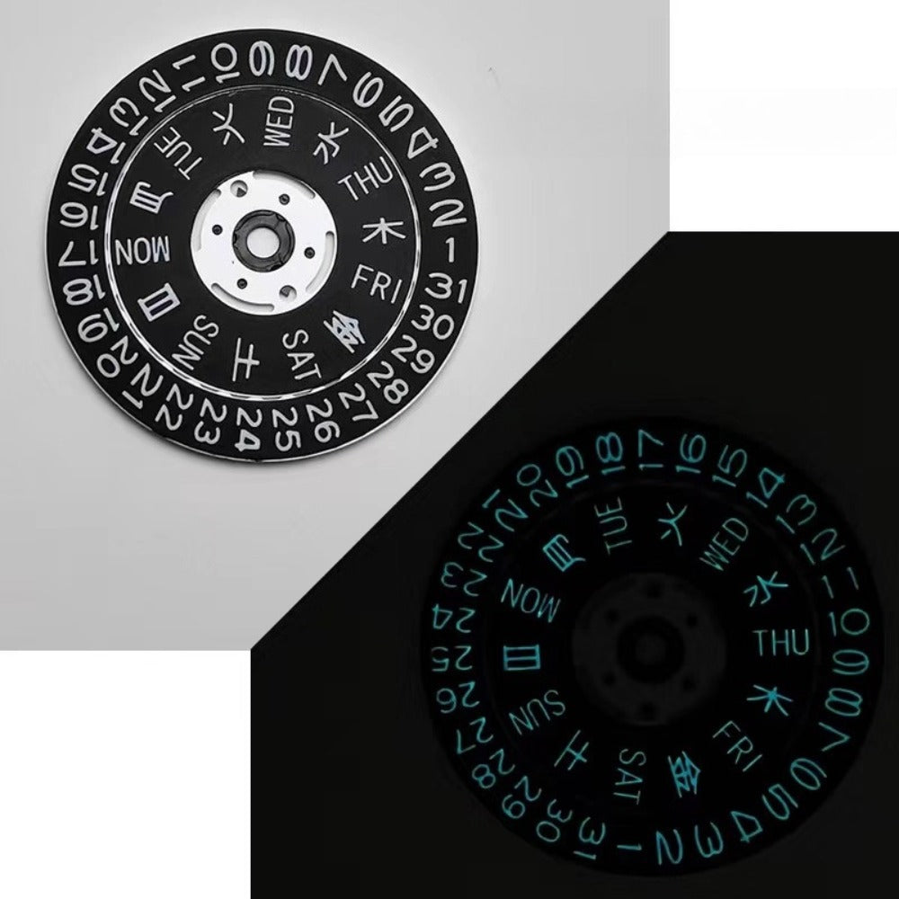 Black+White Font Japanese Blue Lume date disk with week wheel for NH35 NH36 movements by Seiko