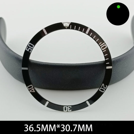 Green lume aluminum watch bezel with white font for 36.5/30.7mm watches.
