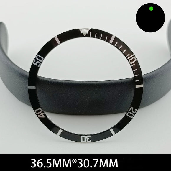 36.5/30.7mm Green Lume Aluminum Black Watch Bezel Slope White Font Watch Part