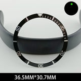 36.5/30.7mm Green Lume Aluminum Black Watch Bezel Slope White Font Watch Part