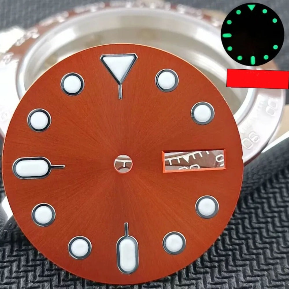 28.5mm Green Lume Metal Orange Watch Dial Silver Nail for SKX007 NH36