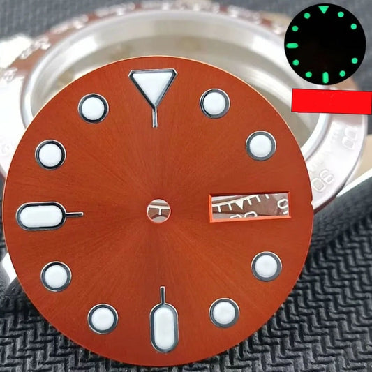 28.5mm Green Lume Metal Orange Watch Dial Silver Nail for SKX007 NH36