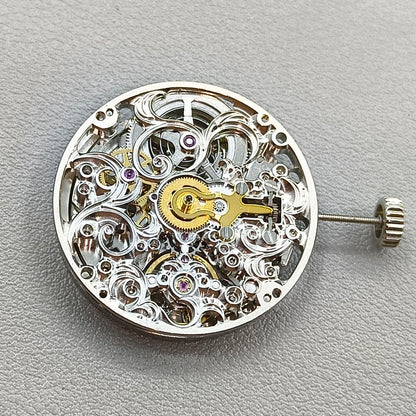Silver Hollow Carved Automatic Mechanical Movement 7750 Movement