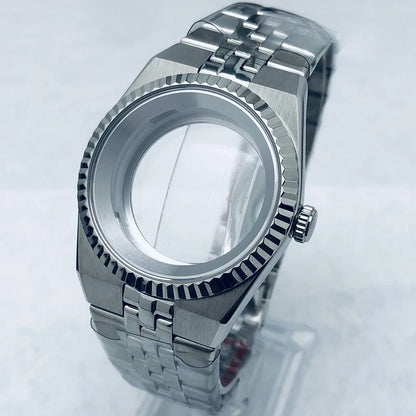 Gold 40mm Land-Dwellwe 904L Watch Case+Strap Sapphire Glass For NH34 NH35 NH36
