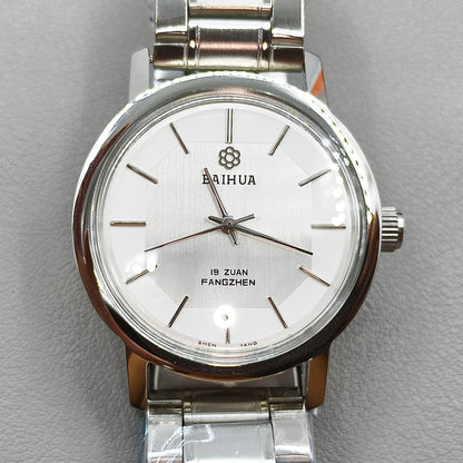 37mm China Baihua Manual Mechanical Watch 19 Jews Silver Band Shock-Resistant