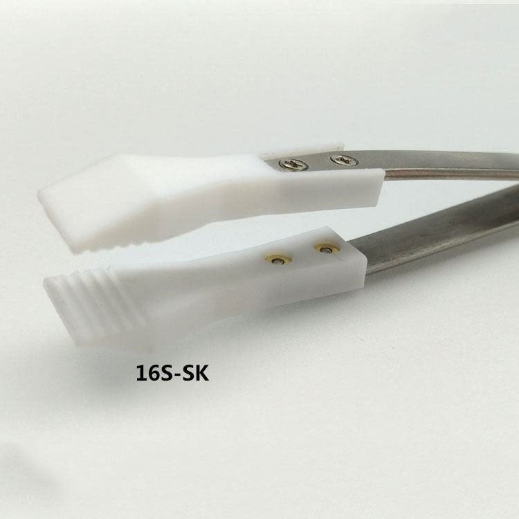 Wide-headed PTFE tweezer resistant to acid, alkali, and high temperatures, anti-static precision tool.