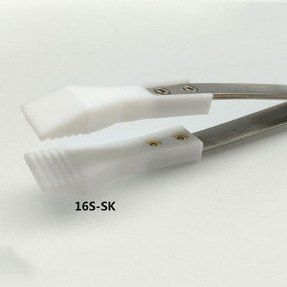 Wide-headed PTFE tweezer resistant to acid, alkali, and high temperatures, anti-static precision tool.
