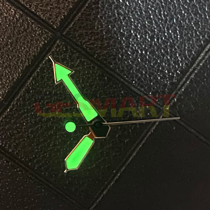 Multi-color luminous watch hands with black trim for NH35/NH36/4R/7S movement, ideal for nighttime visibility.