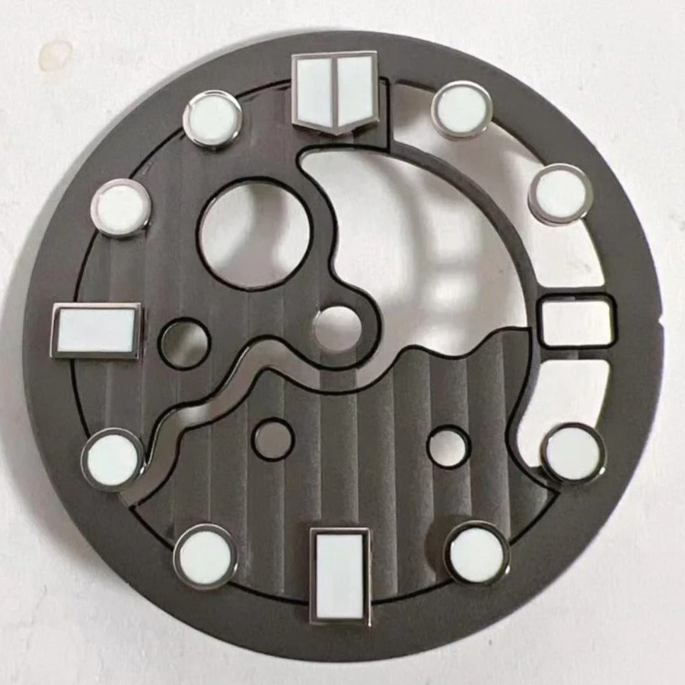 28.5mm Dark Grey Vertical Texture Hollow Lume Watch Dial for NH35/NH36 Movement