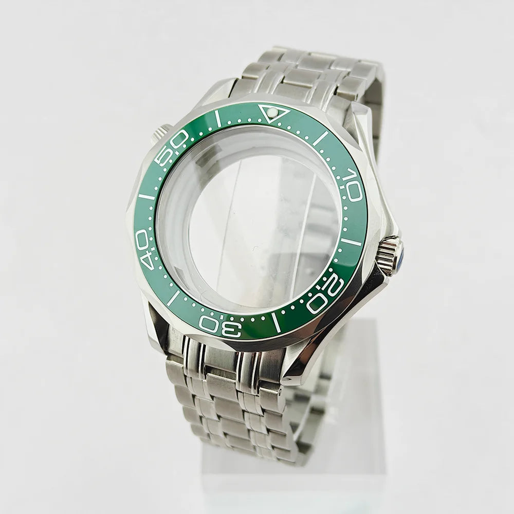 42MM Diving Watch Case Sapphire Glass Unidirectional Rotating Bezel For NH35