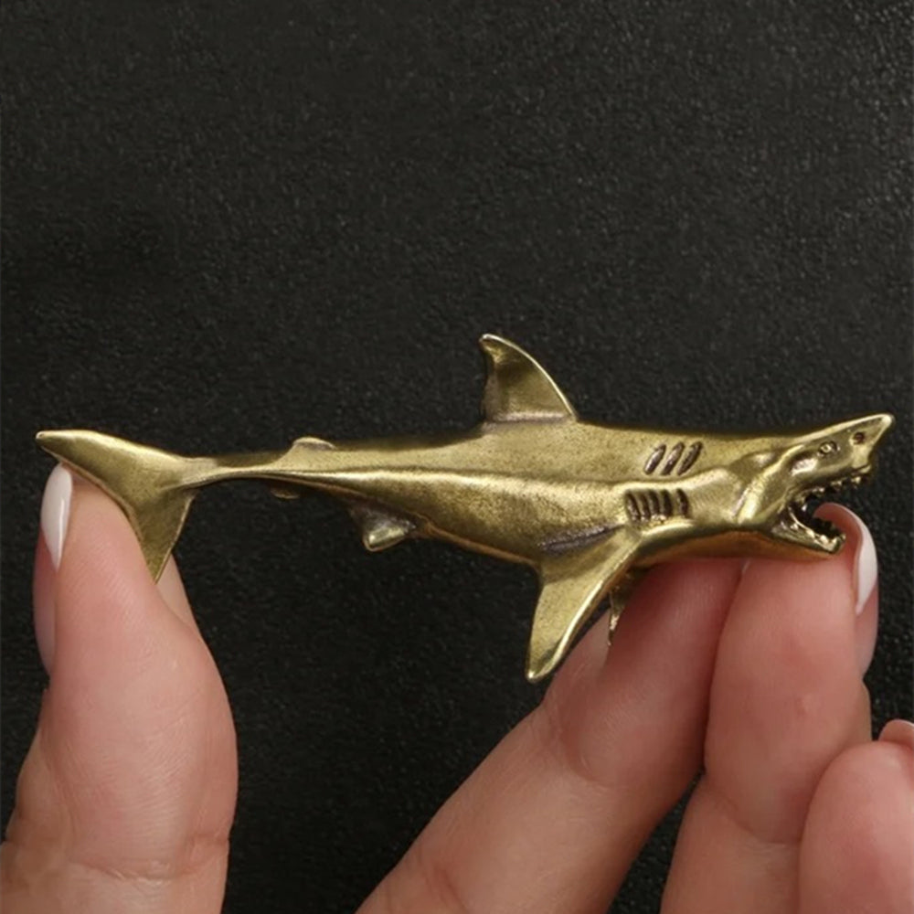 Vintage solid copper shark trinket, hand carved bronze model figurine, perfect collectible decor.