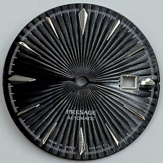 Silver 35mm Nail and Black Cocktail watch dial, modified no lume for NH35 movement compatibility.