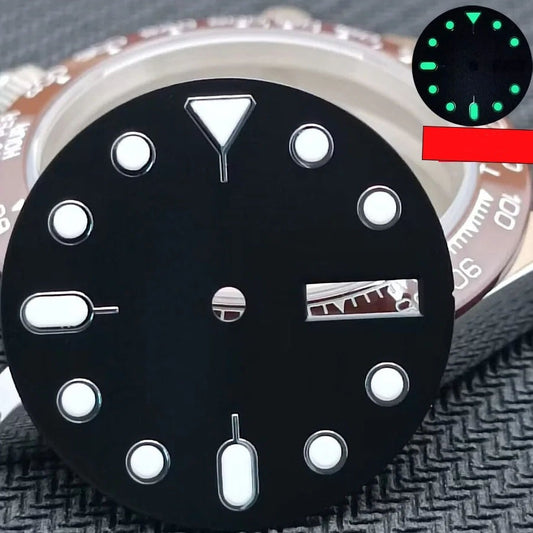 28.5mm Metal White Painted Silver Trim Nail Black Watch Dial for SKX007 NH36