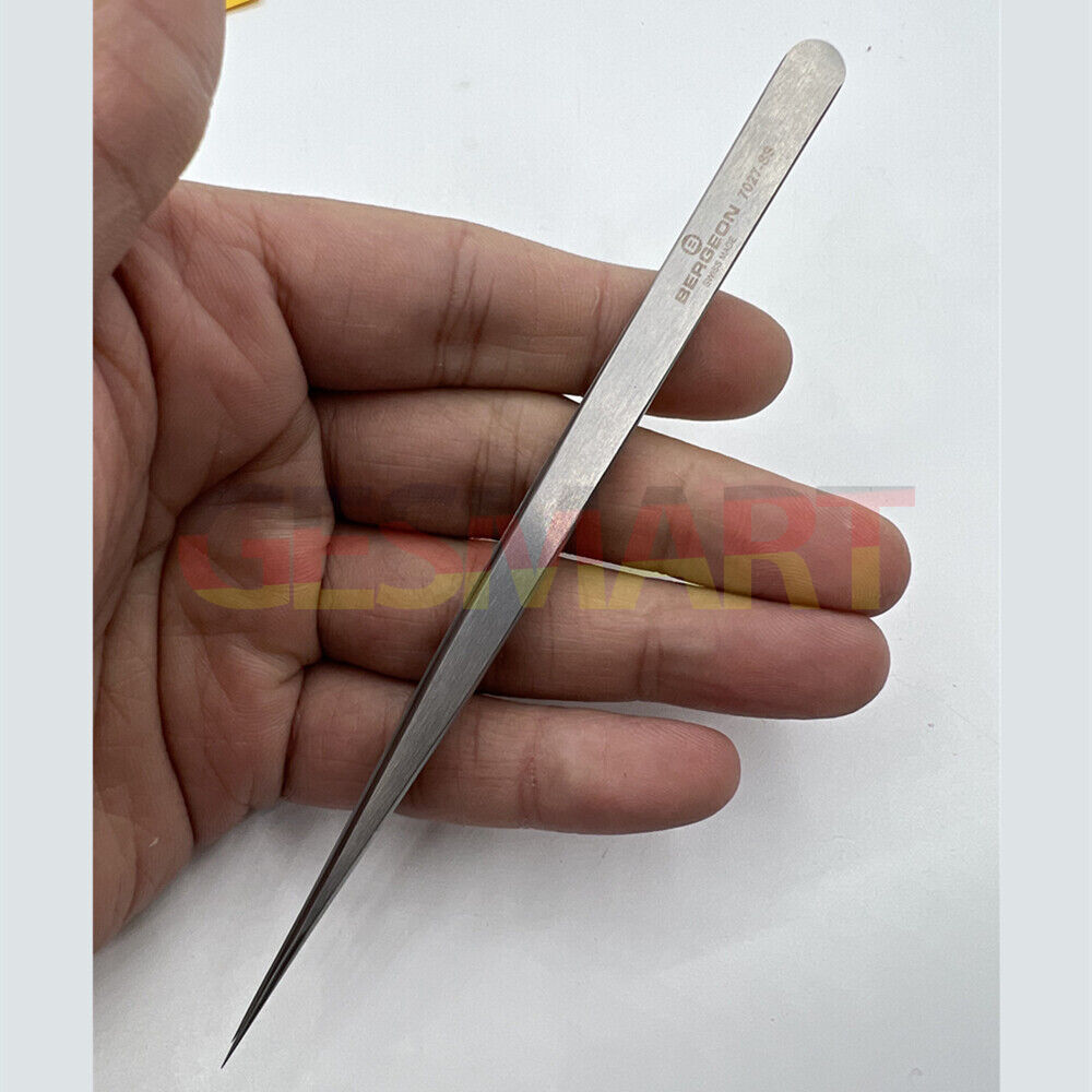 Bergeon 7027-SS stainless steel tweezer with narrow, fine points for precise watch accessory handling.