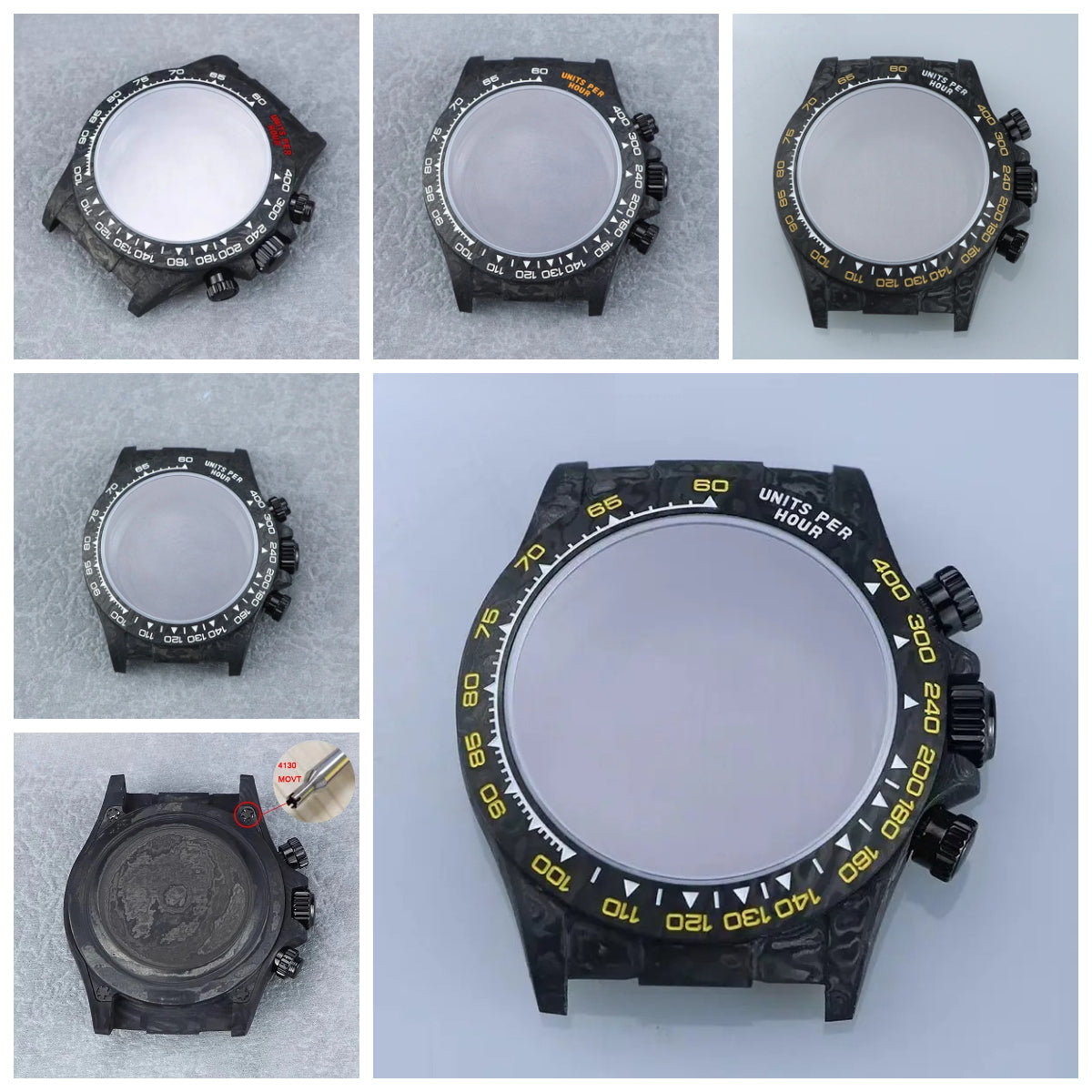 4130 Carbon Fiber Watch Case 38mm Carbon Fiber Colorful Bezel Sapphire Glass