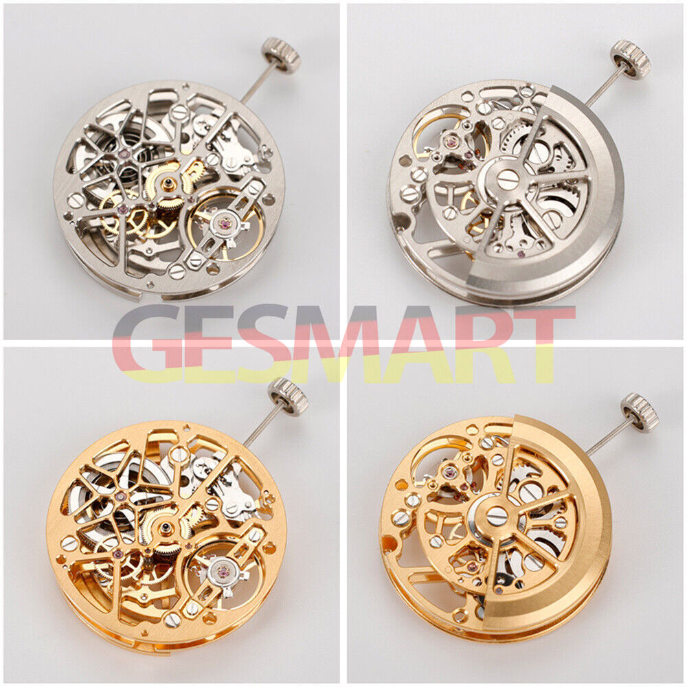 HZ1A02A watch accessory featuring silver, gold, and black hollow automatic mechanical movement by China Made, precision craftsmanship.