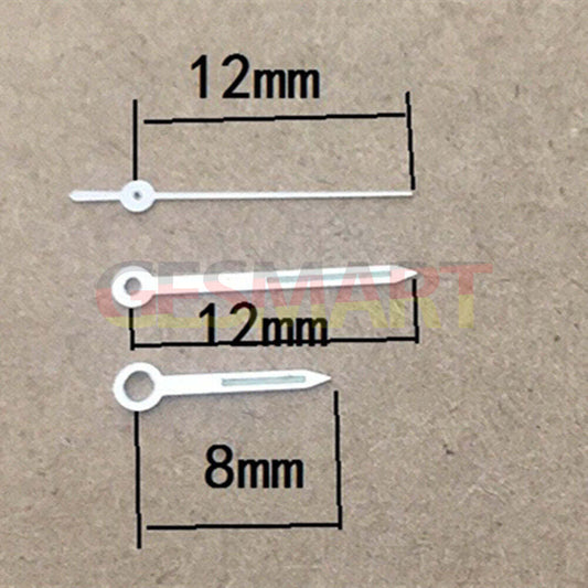 Aiguilles de montre 12 mm avec garniture argentée et luminescentes vertes pour mouvement à quartz Miyota 6M12